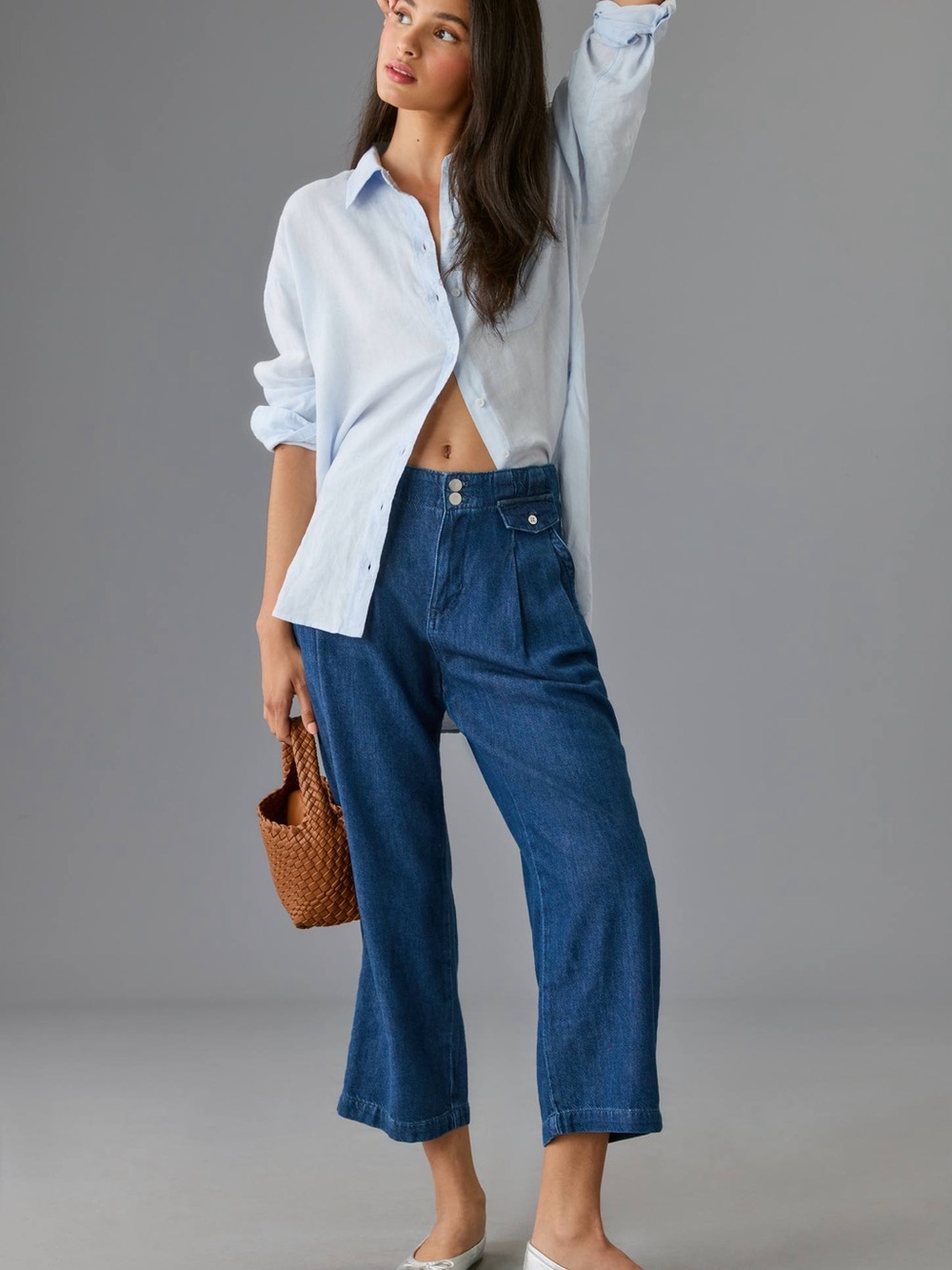 Anthropologie Pilcro Mid Rise pleated trousers jeans wide leg barrel streetwear